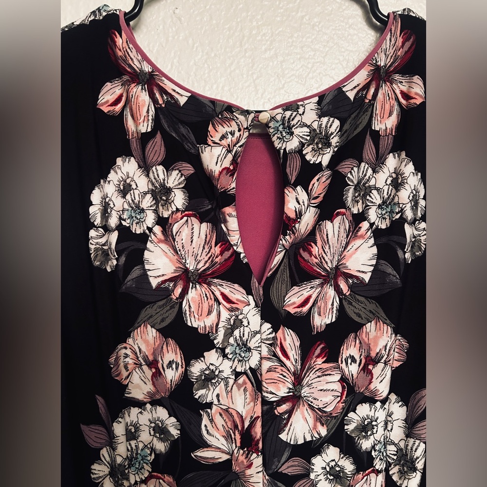 White House Black Market Floral Midi Dress - Black and Pink - Picture 4 of 4